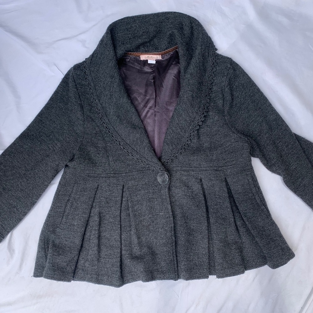 Intuitions 100% Wool Gray Cardigan Size Medium - Soft Wrap Cardigan 3/4 Sleeve C